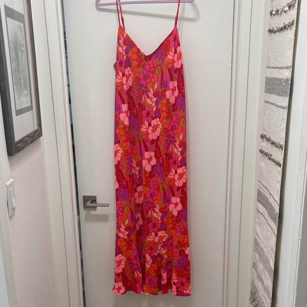 Show Me Your MuMu Pink & Red Floral Slip Midi Dress